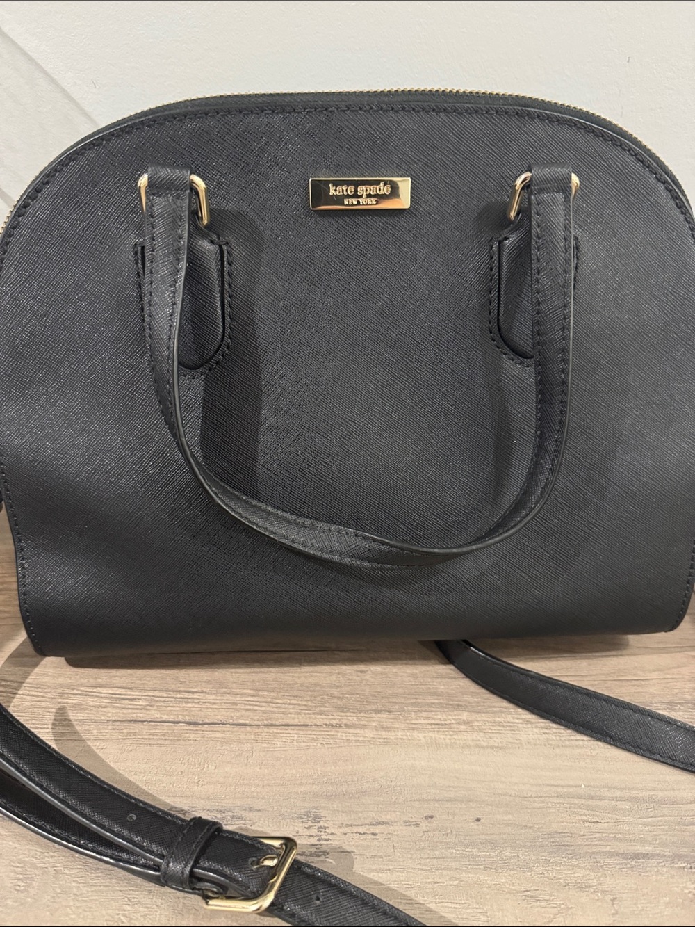 kate spade Black Saffiano Leather Tote with Gold Logo Plate